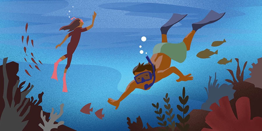 Twee mense wat snorkel