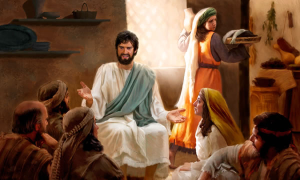 Maria sit by Jesus se voete en luister na hom terwyl Marta gefrustreerd rondskarrel om ’n heerlike maaltyd voor te berei
