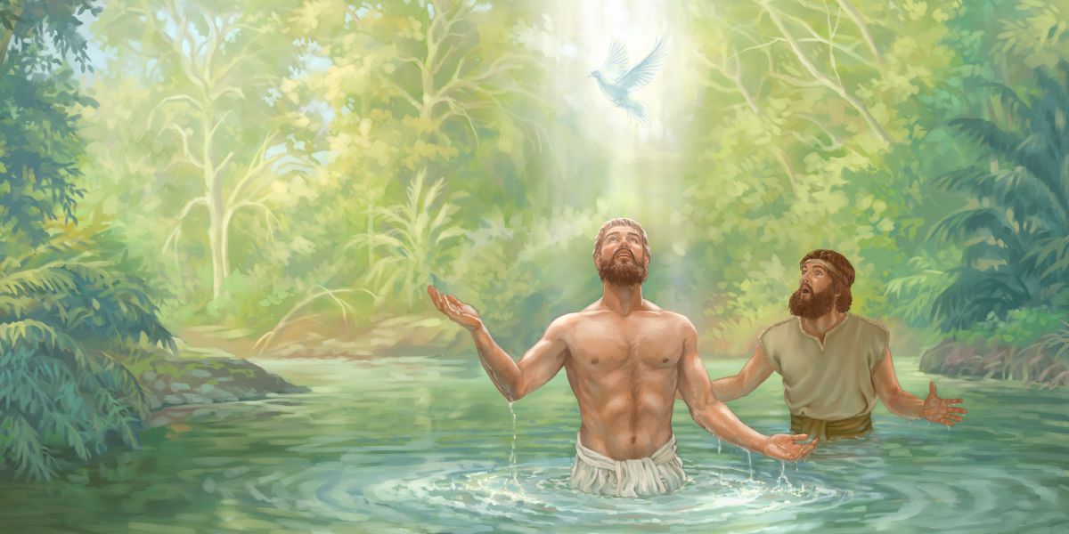 Nadat Johannes Jesus gedoop het, het God se gees op Jesus neergedaal soos ’n duif