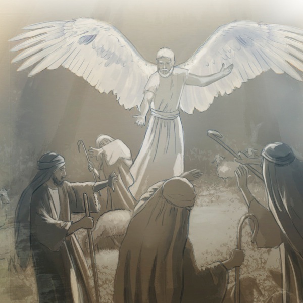 Jehovah se engel praat met herders naby Betlehem