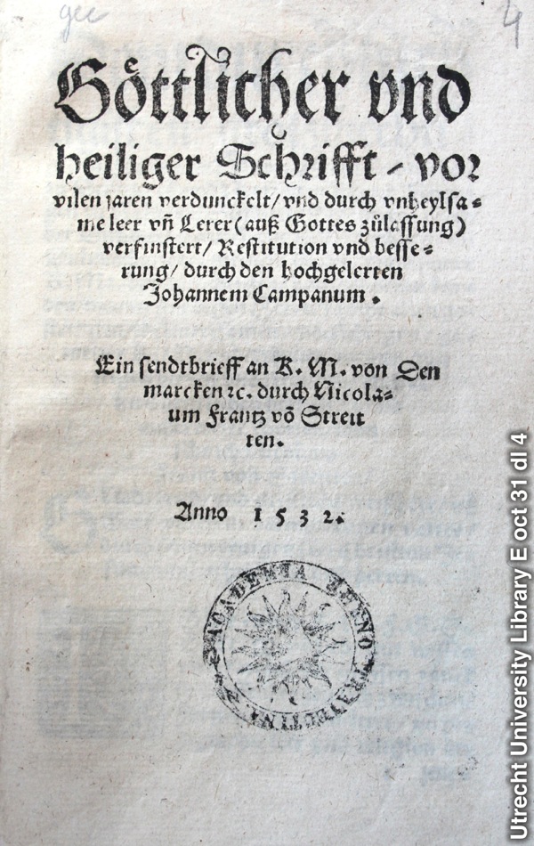 Die boek Restitution (1532) deur Johannes Campanus