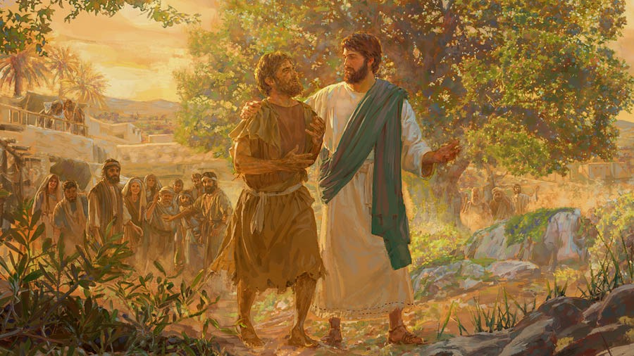 Jesus neem ’n dowe man weg van ’n skare voordat hy hom genees