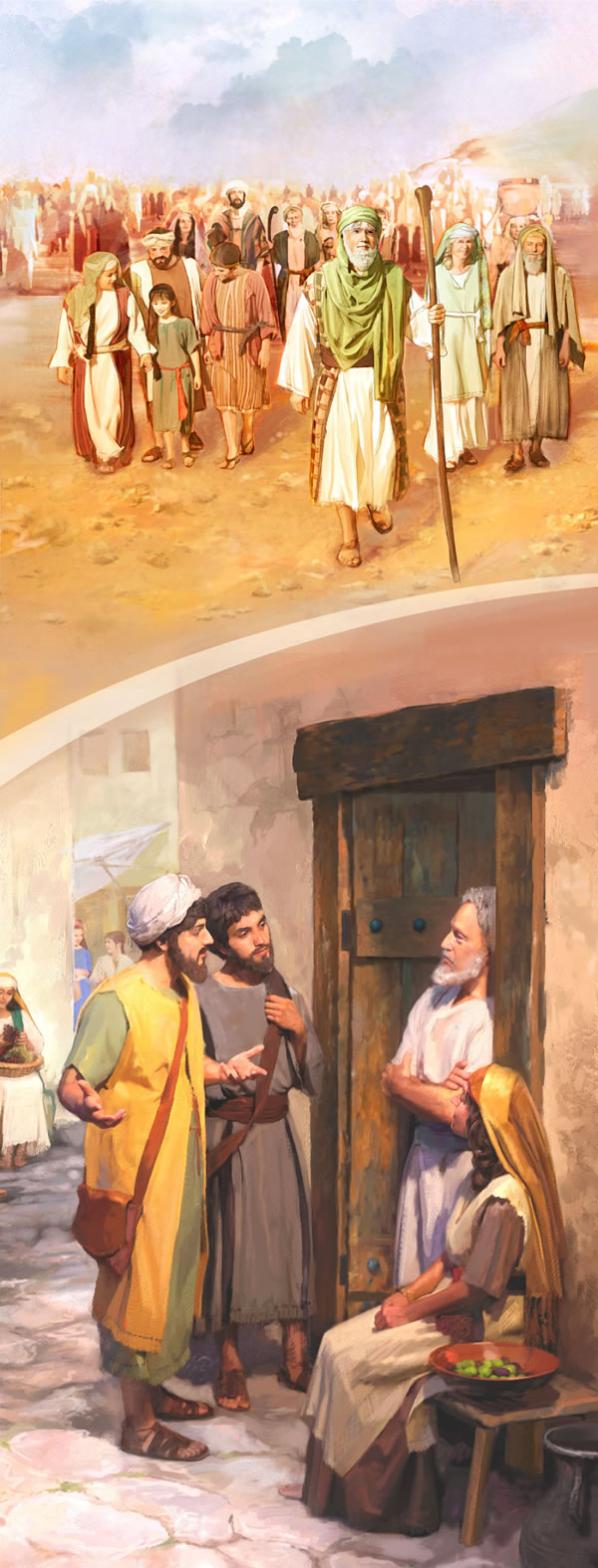 ١-‏ شعب اللّٰه في اسرائيل قديما؛‏ ٢-‏ مسيحيان من القرن الاول يشتركان في عمل الكرازة المنظم