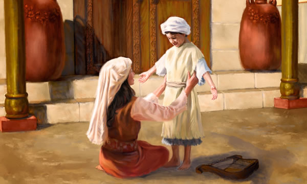 حنة في المسكن تُلبِس صموئيل الصغير جبّة