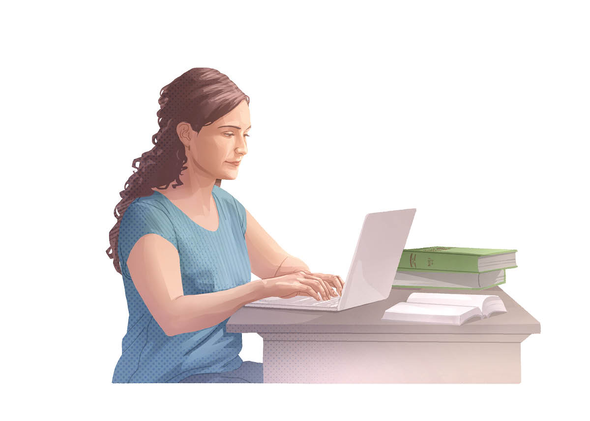 نفس المرأة تبحث في الكتاب المقدس والمطبوعات المؤسسة عليه والكمبيوتر
