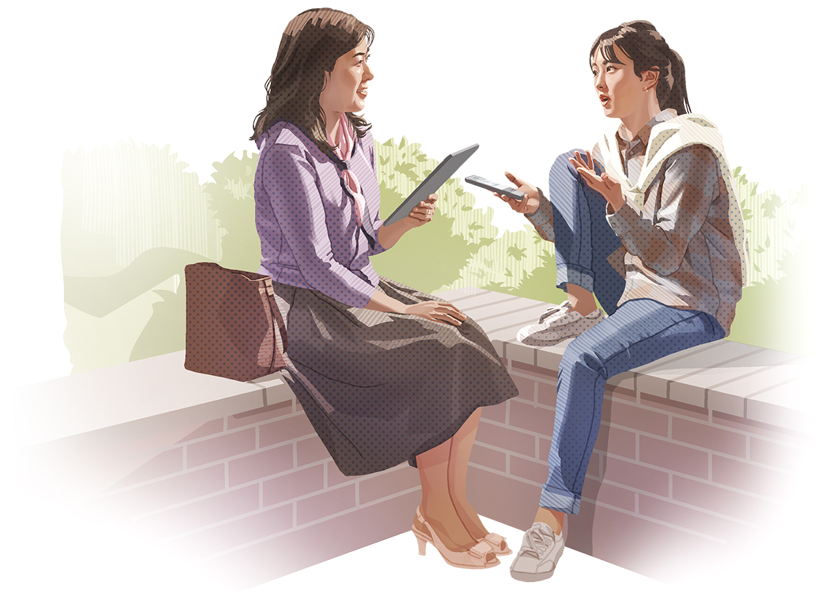 الشابة تدرس الكتاب المقدس مع واحدة من شهود يهوه