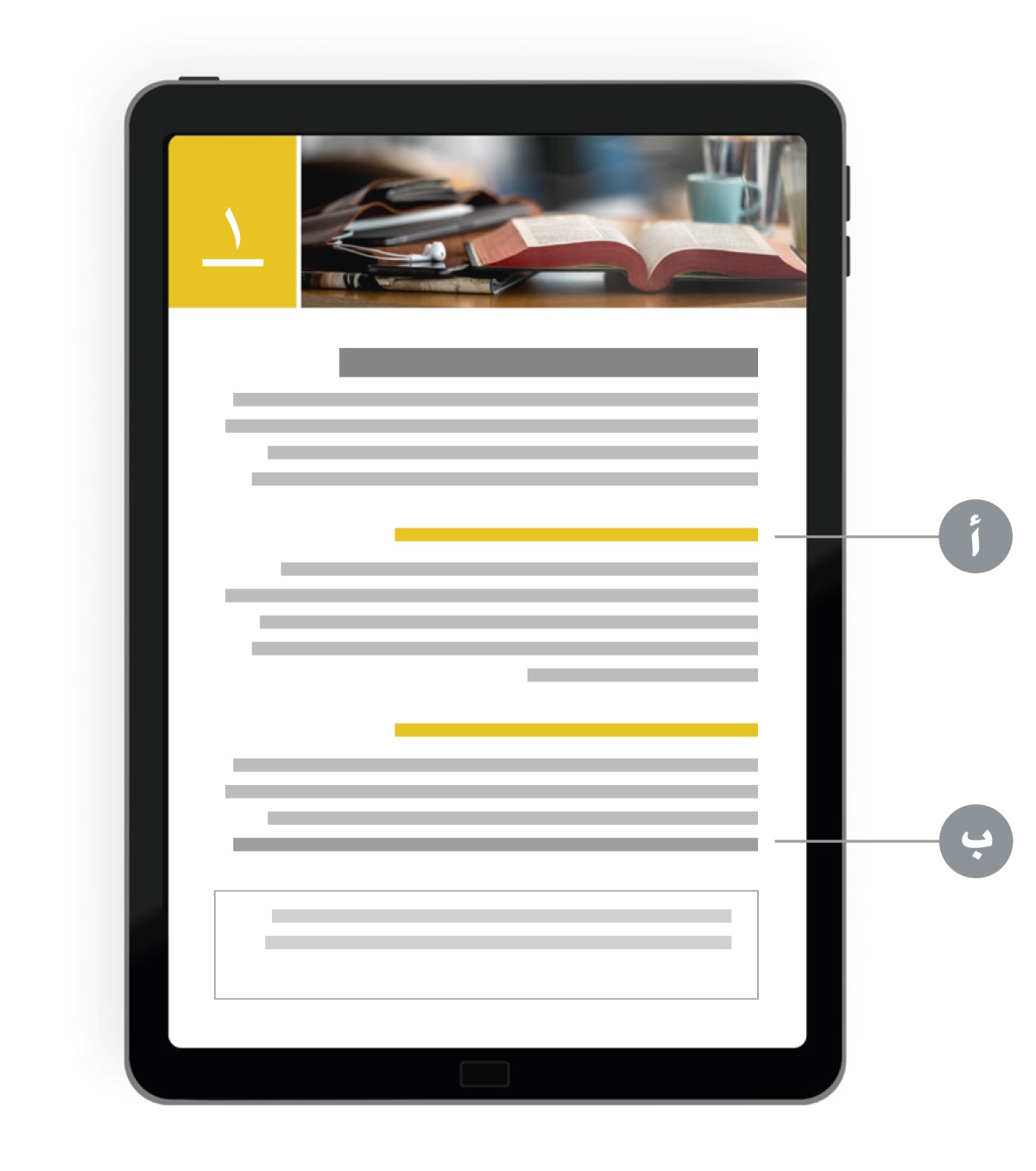 الحرفان «أ» و «ب» يدلان على قسمين في اول جزء من الدرس