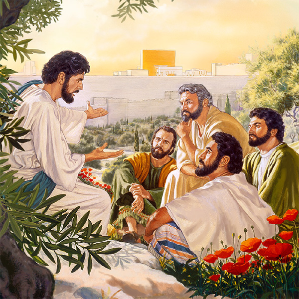 يسوع يتحدَّث الى بعض من رسله على جبل الزيتون