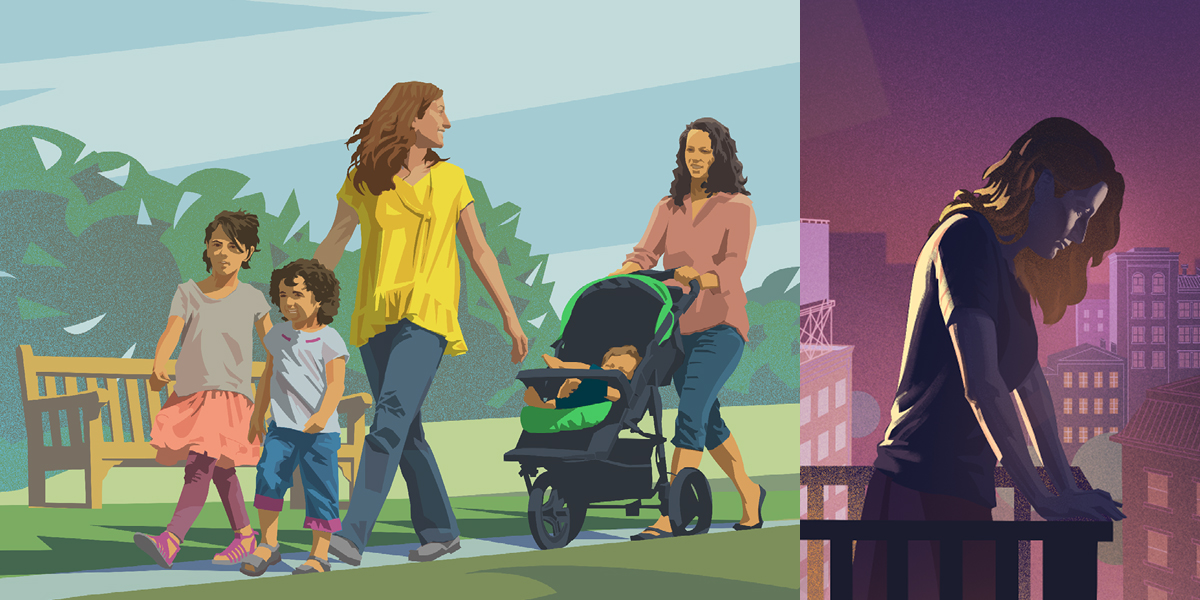 امرأة تشعر بقلق شديد،‏ ثم تذهب في نزهة مع ولديها