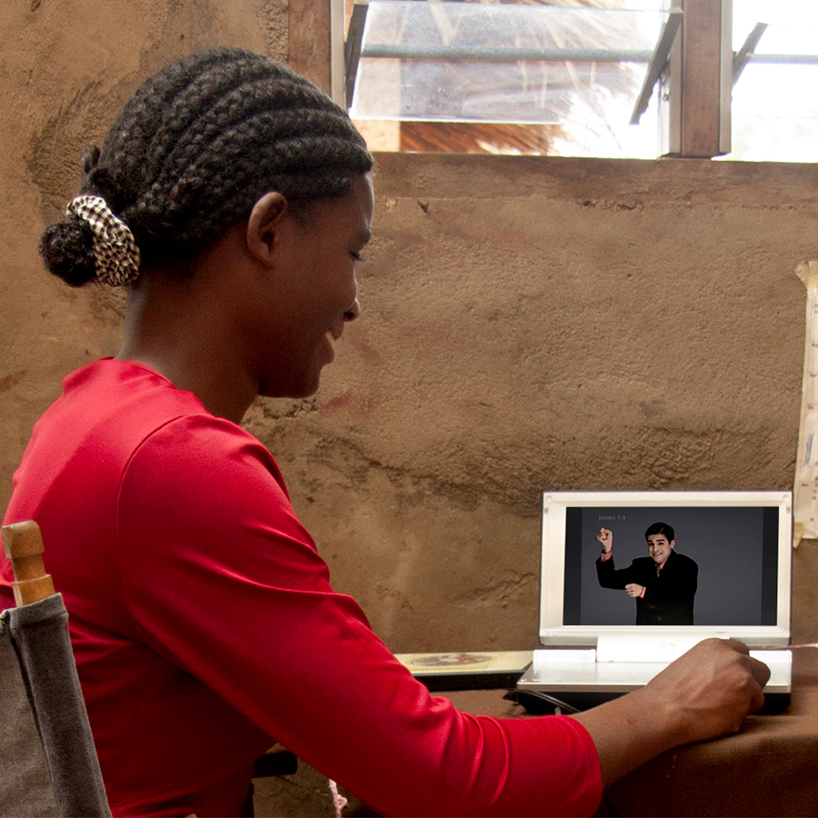 A woman studies the Bible