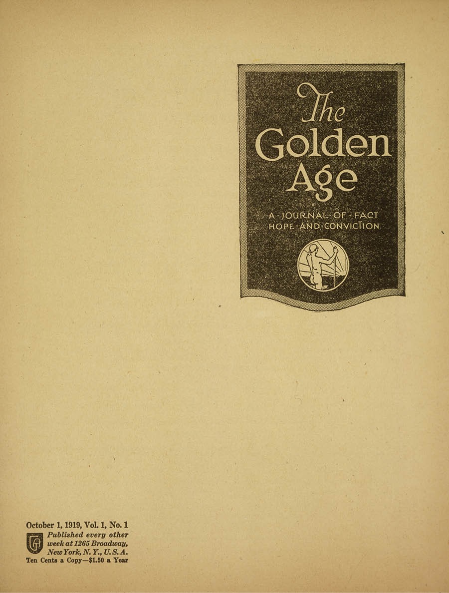 Sampul ni The Golden Age na parjolo sahali, tanggal 1 Oktober taon 1919