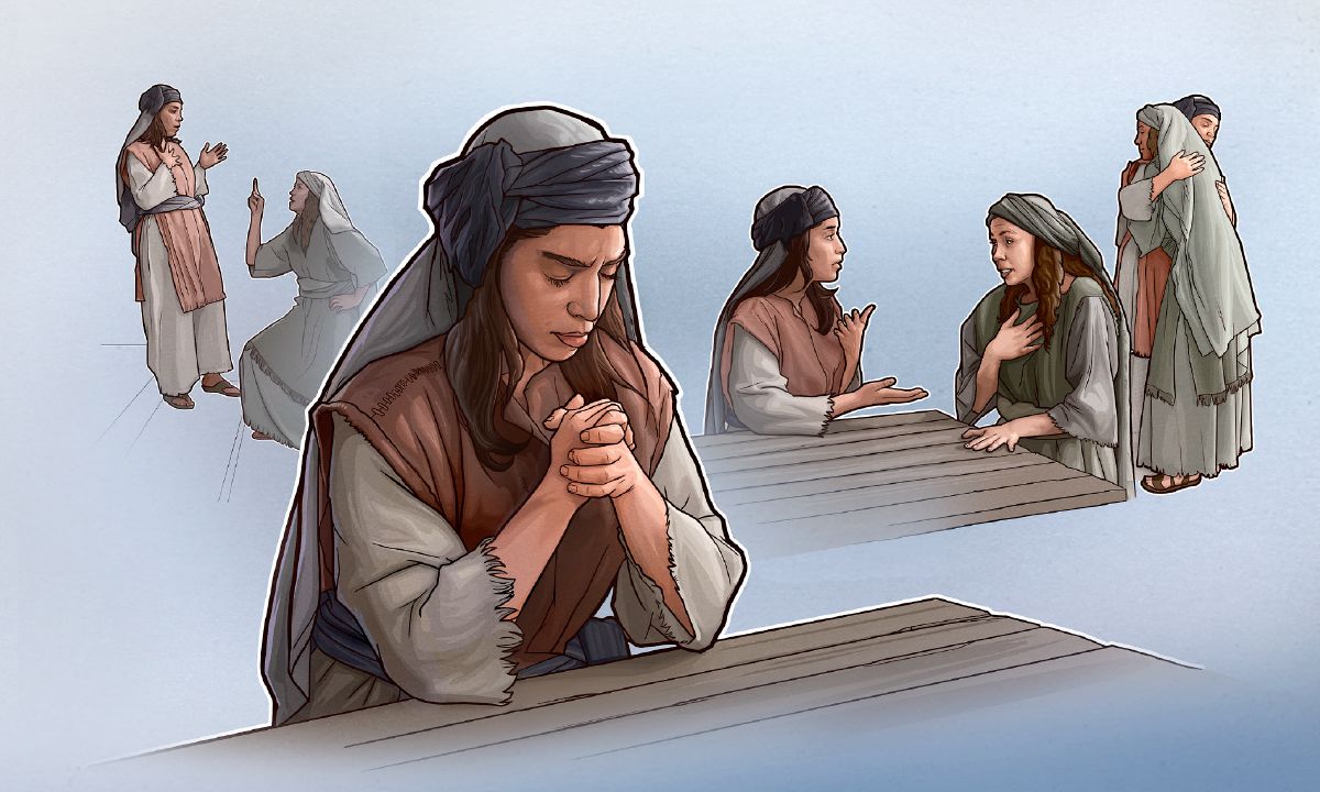 A sister prays, then talks to another sister to resolve a disagreement and restore peace