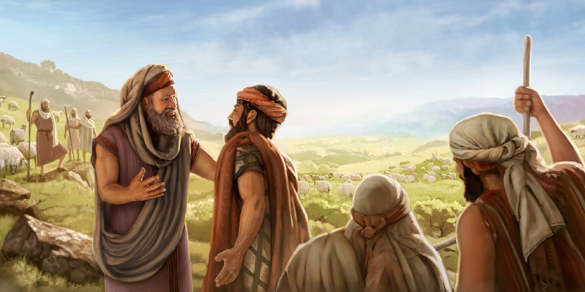 Abraham talks with Lot to resolve a quarrel between their herdsmen