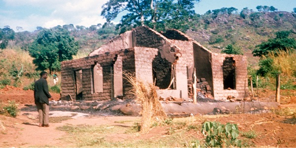 The remains of a house destroyed by fire