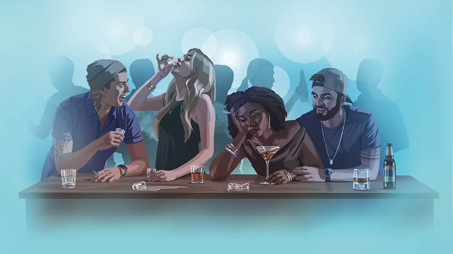Algumas pessoas bebendo numa festa.
