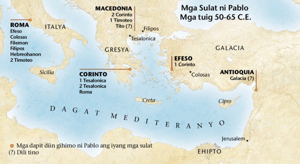 Mapa sa mga dapit diin si Pablo naghimog mga sulat