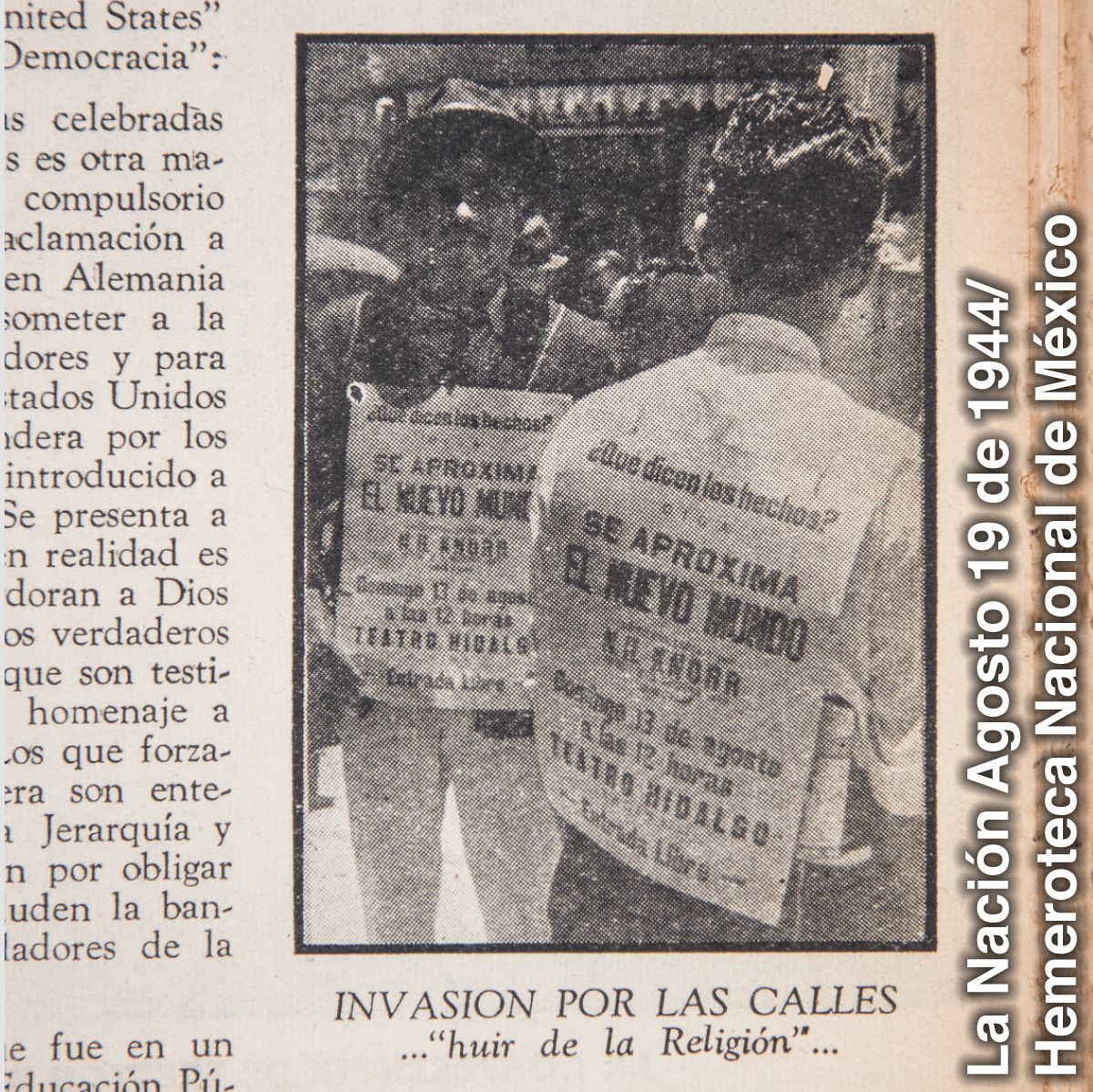 一份1944年的杂志剪报，内容跟墨西哥城的三明治牌游行有关