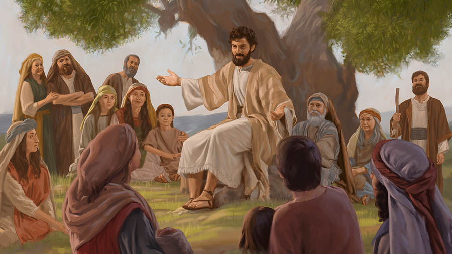 耶稣对一大群人讲话。