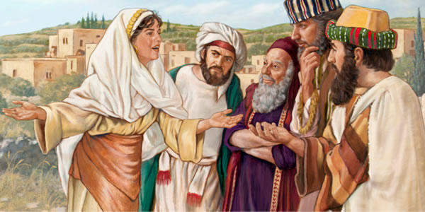 在敘加城，撒馬利亞女人把耶穌跟她說的話告訴城裡的人