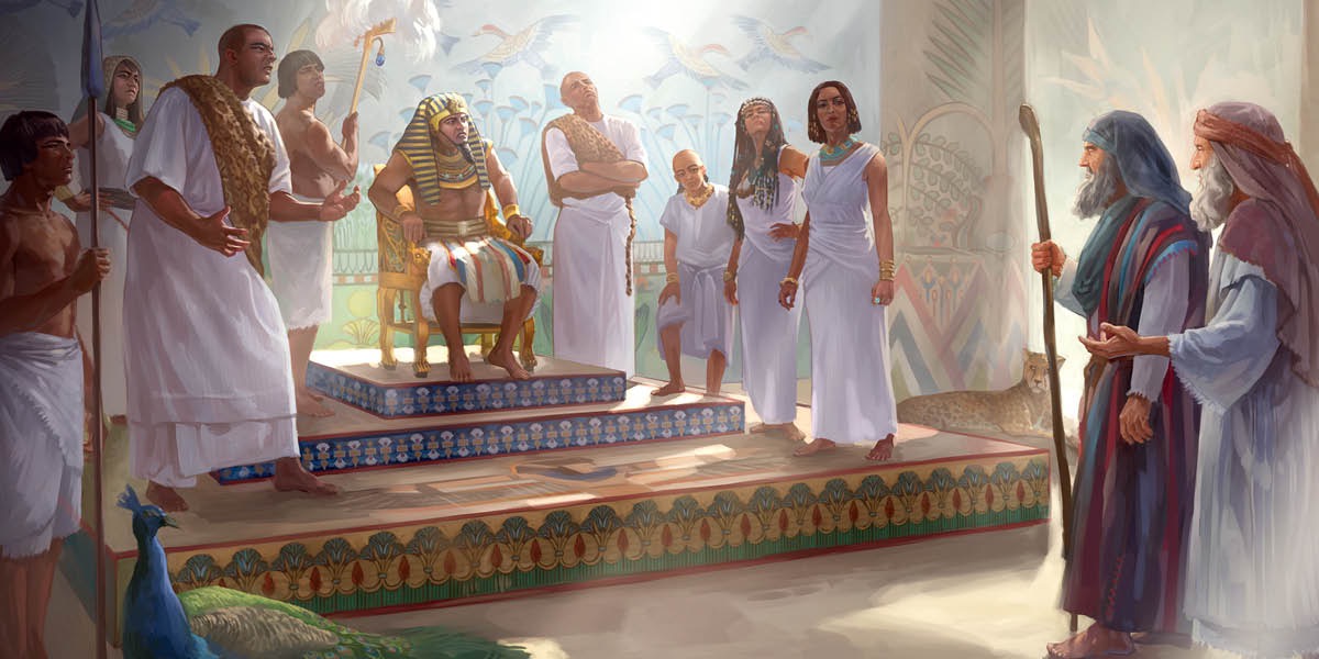 摩西和亞倫進見法老和埃及王室成員
