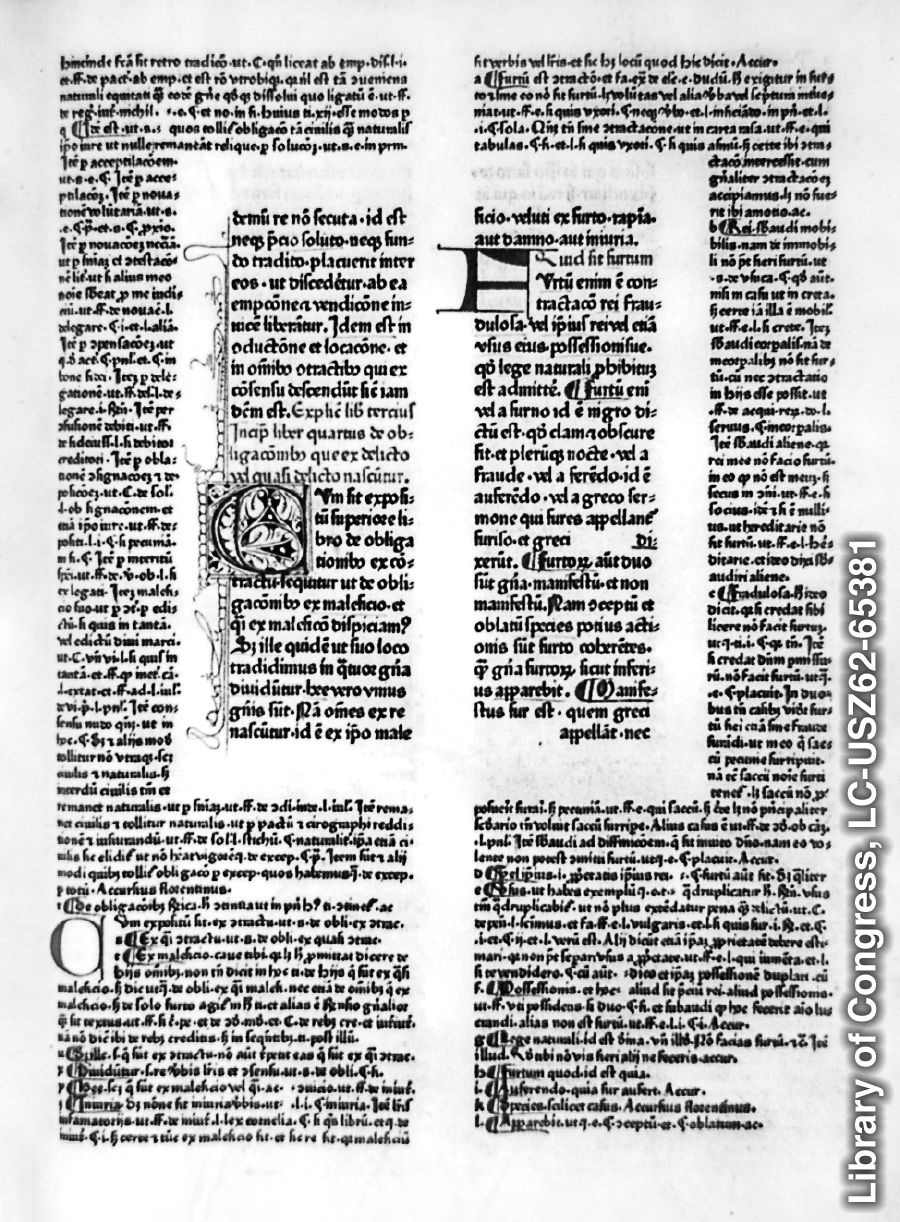 羅馬皇帝查士丁尼頒布了《學說彙纂》，這是1468年的抄本