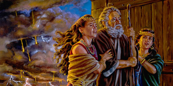 Lot se svými dvěma dcerami bezpečně přichází do Coaru, zatímco na Sodomu a Gomoru padá síra a oheň z nebe