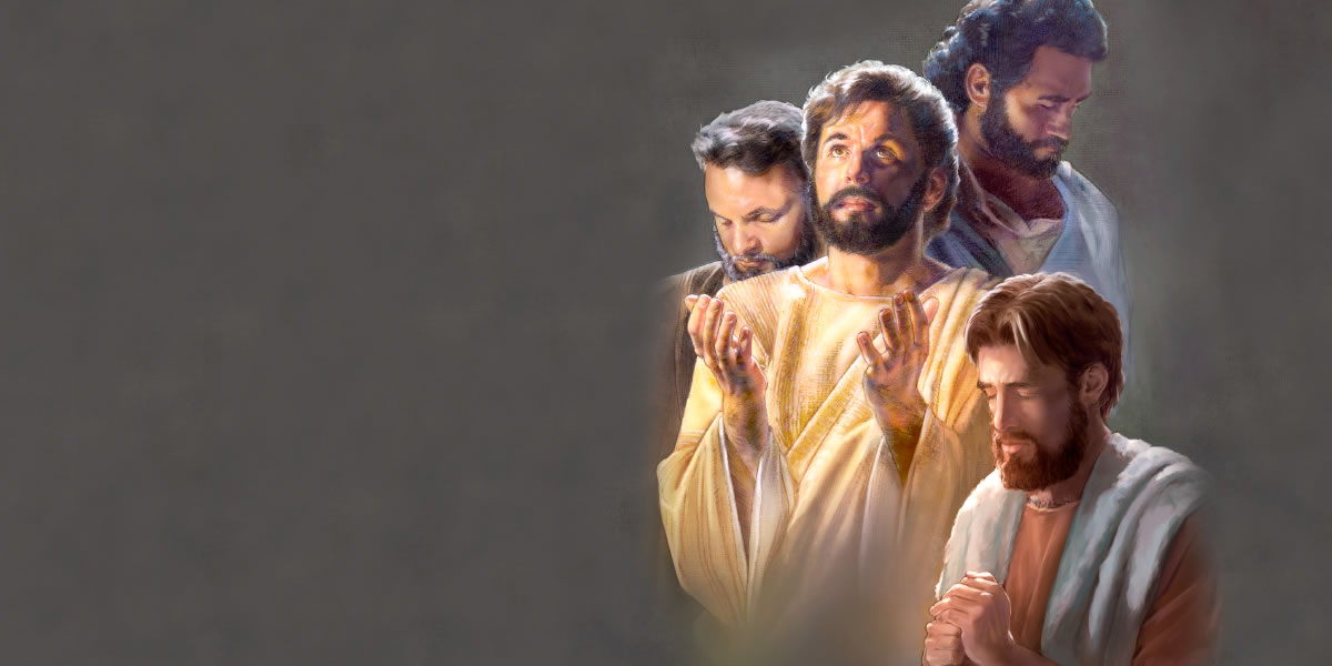 Ježíš se dívá k nebi a modlí se před apoštoly