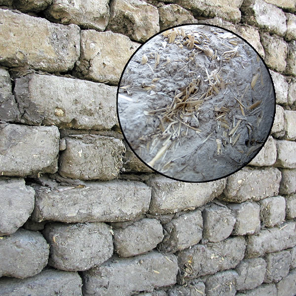 Sun-dried bricks made with straw