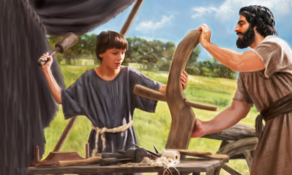 Josef oplærer Jesus til at blive tømrer