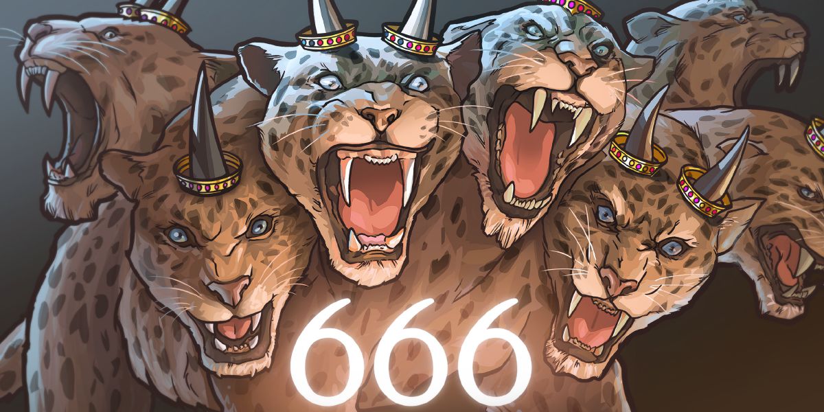 Et vilddyr med syv hoveder og ti horn hvis tal, eller navn, er 666.