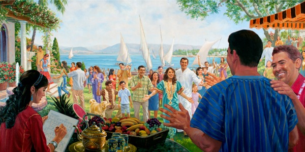 I den fremtidige opstandelse bydes venner og familie velkommen tilbage til livet på en paradisisk jord