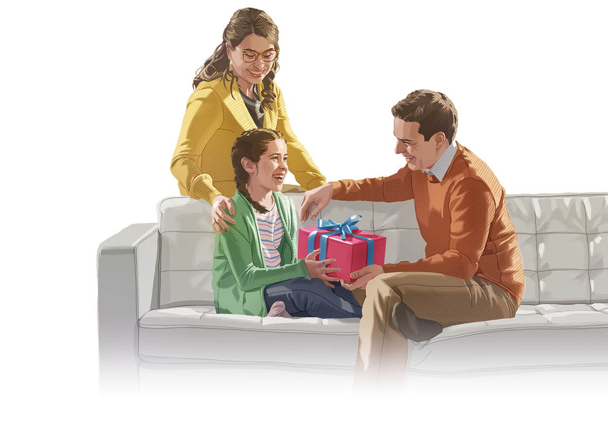 En pige får en uventet gave af sine forældre.