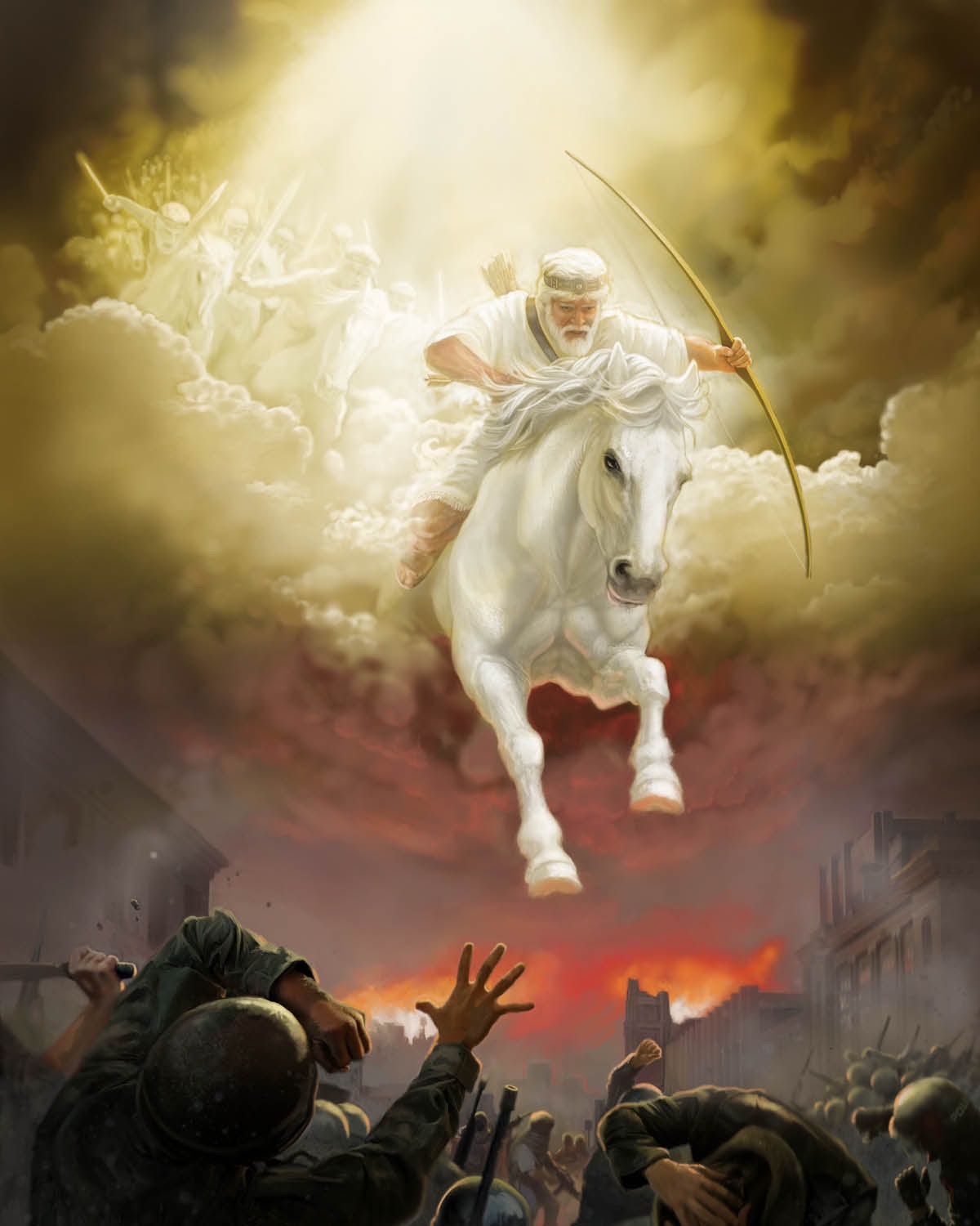 Jesus rider på en hvid hest