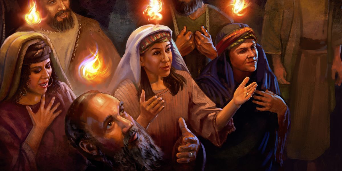 Noget der ligner små flammer over de salvede kristnes hoveder på pinsedagen år 33