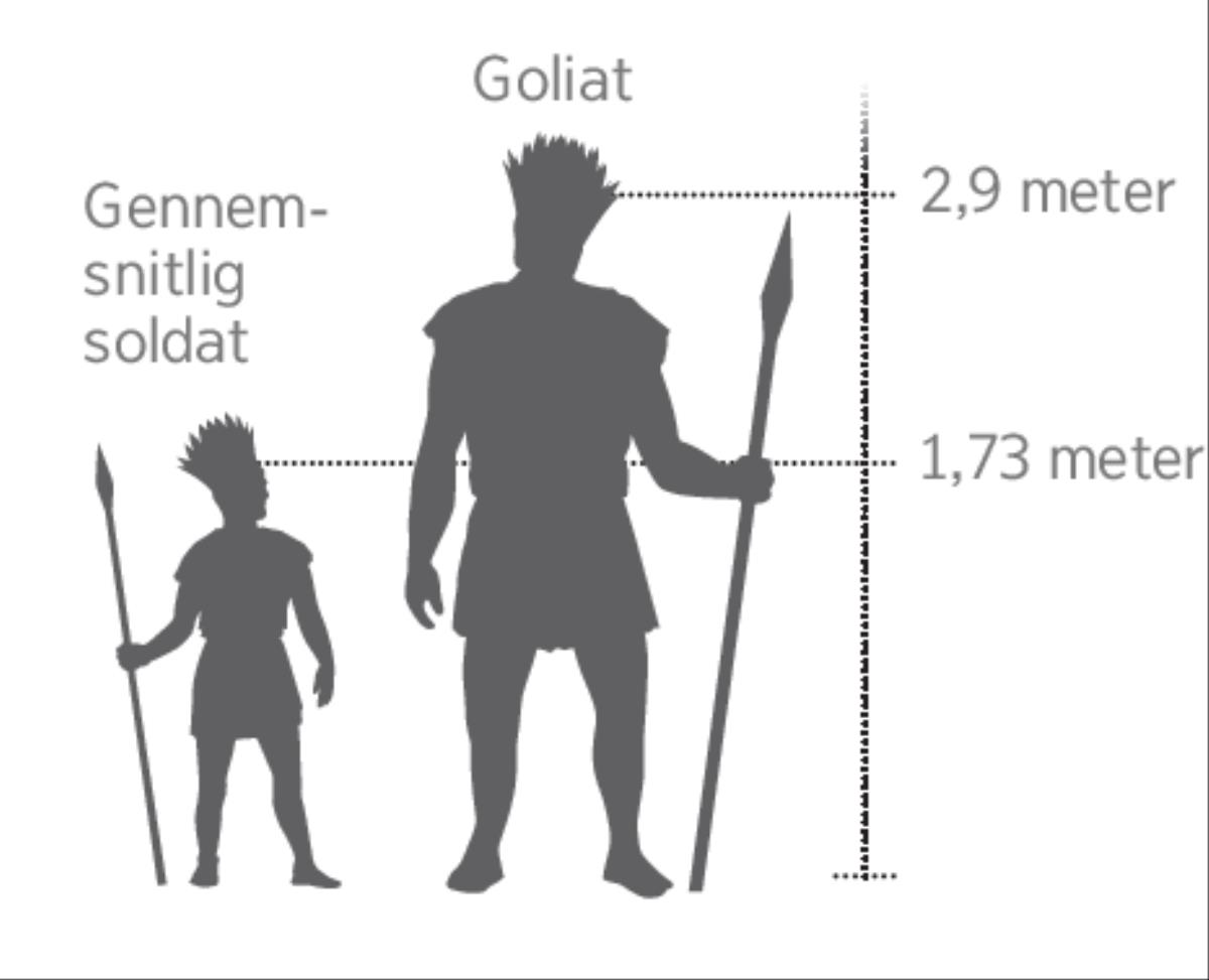 Kæmpen Goliats højde sammenlignet med en gennemsnitlig soldats