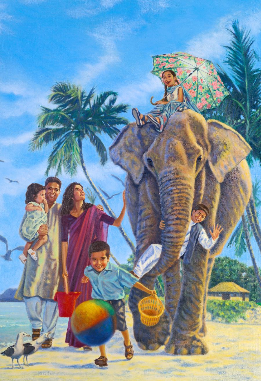 Eine glückliche Familie im Paradies