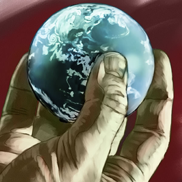 Jemand mit der Weltkugel in der Hand