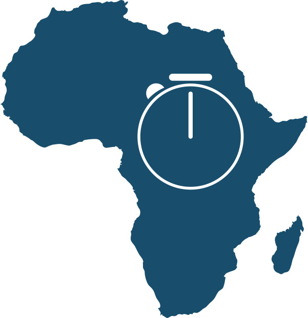 Eine vereinfachte Karte Afrikas mit den Umrissen einer Stoppuhr darin
