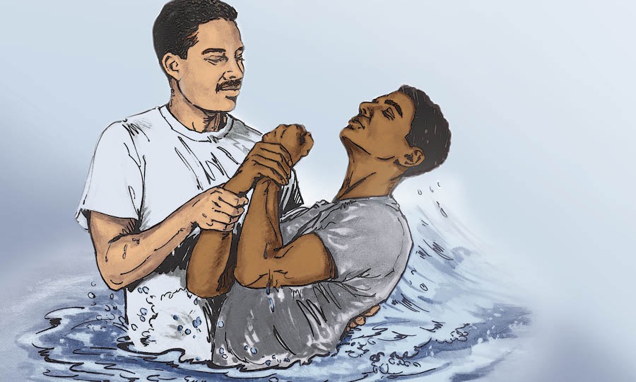 Ein Mann wird getauft