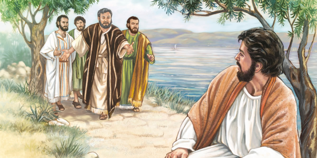 Petrus, Andreas, Jakobus und Johannes finden Jesus