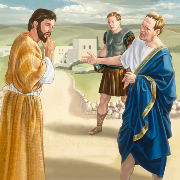 Als sich Jesus dem Haus des Offiziers nähert, kommen ihm dessen Freunde entgegen