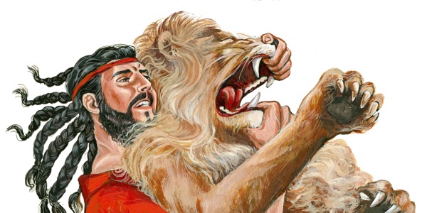 Simson tötet einen Löwen mit seinen Händen
