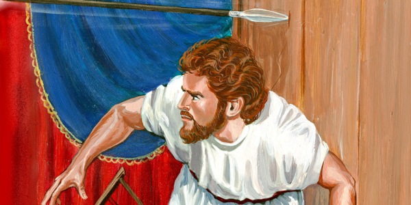 David weicht dem Speer aus, den König Saul nach ihm wirft