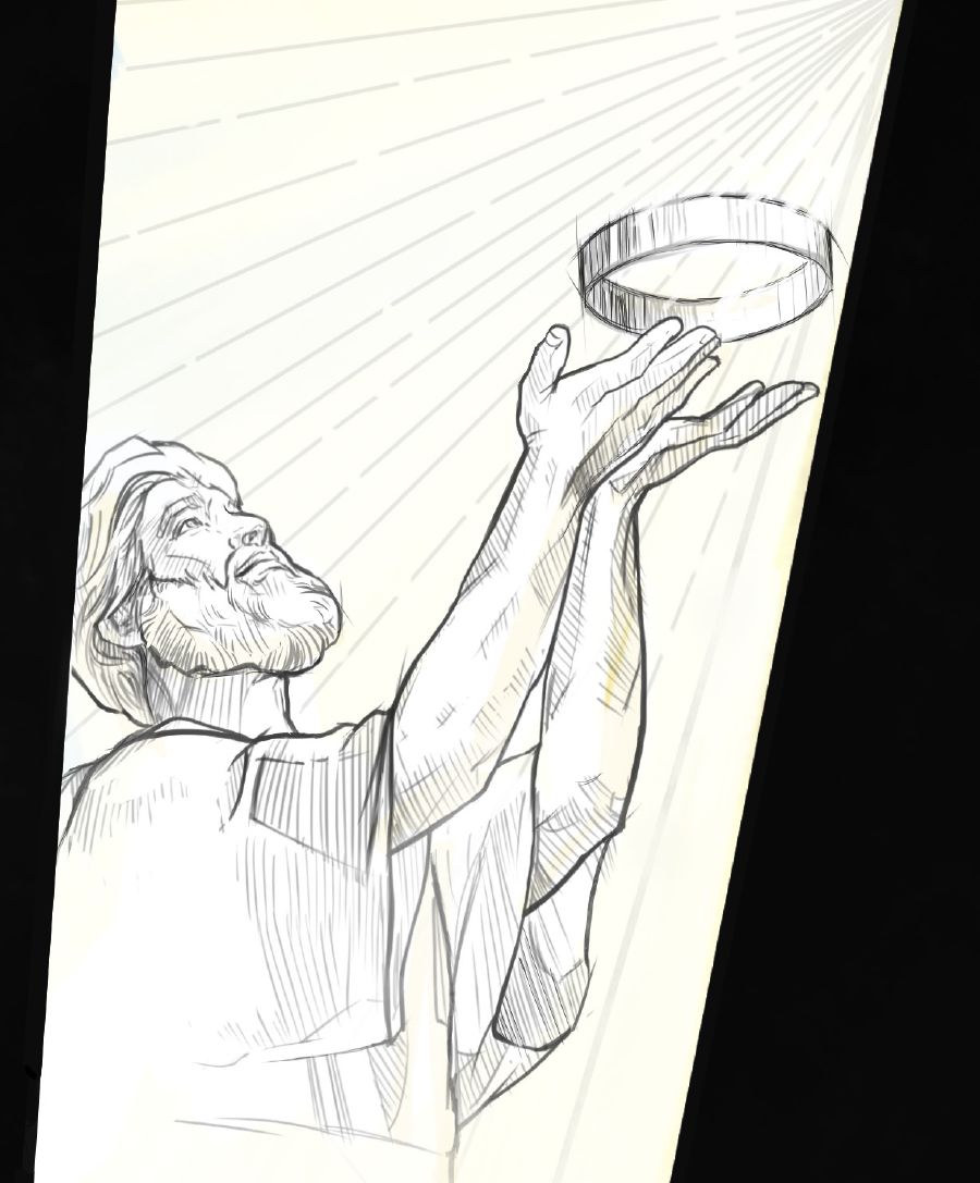 Jesus gibt seine Krone Jehova zurück.