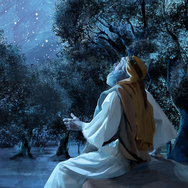 Abraham schaut zum Sternenhimmel hoch