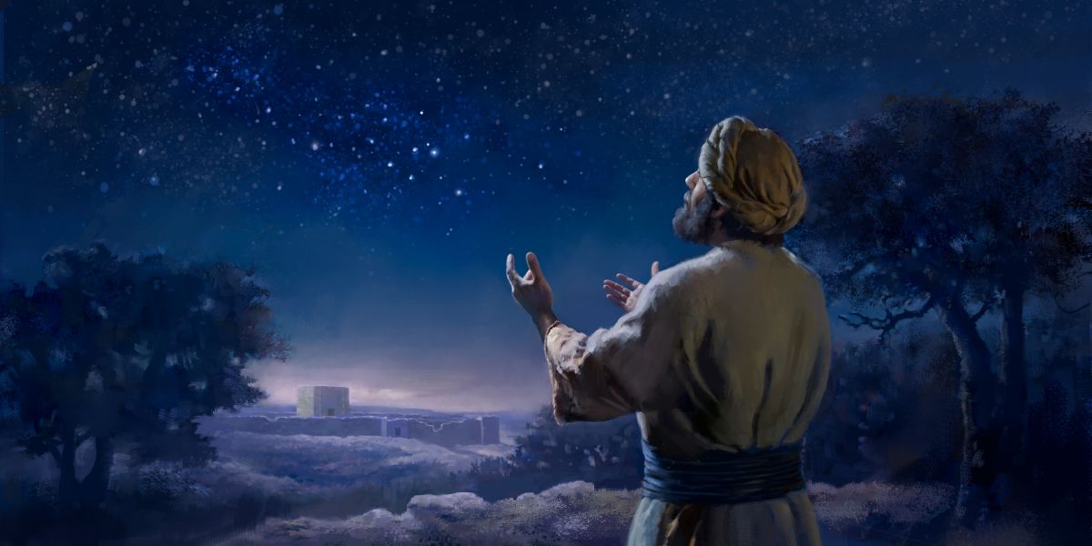 Der Psalmist blickt außerhalb von Jerusalem in den Sternenhimmel und preist Jehova