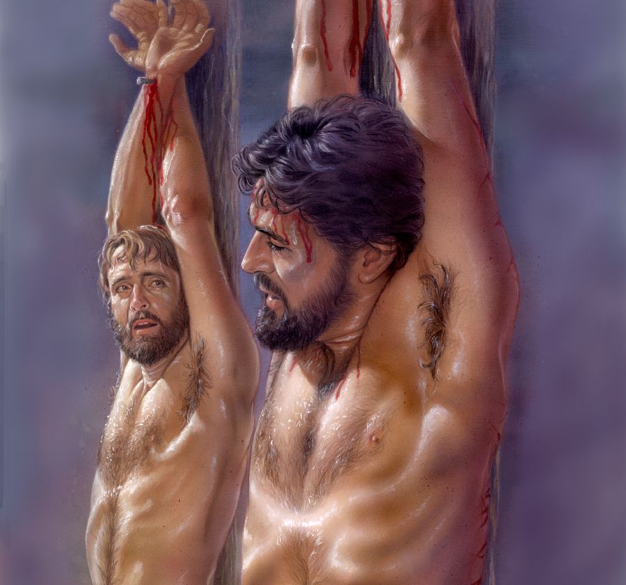 Jesus verspricht dem Verbrecher, der neben ihm hängt, dass er mit ihm im Paradies sein wird
