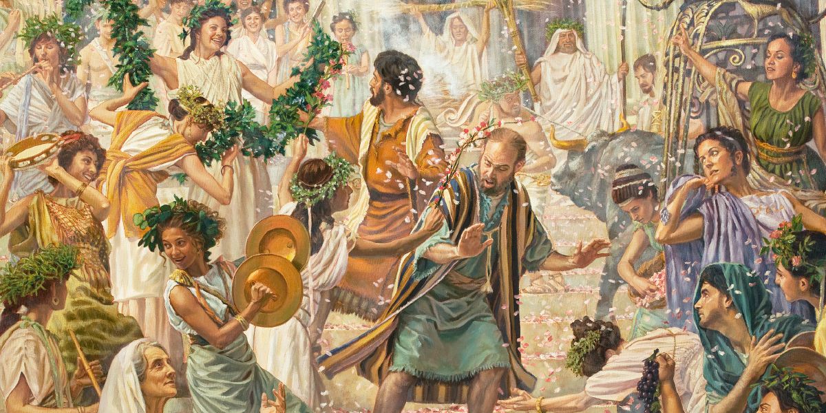 Paulus und Barnabas wollen sich von den Lykaoniern nicht als Superhelden feiern lassen