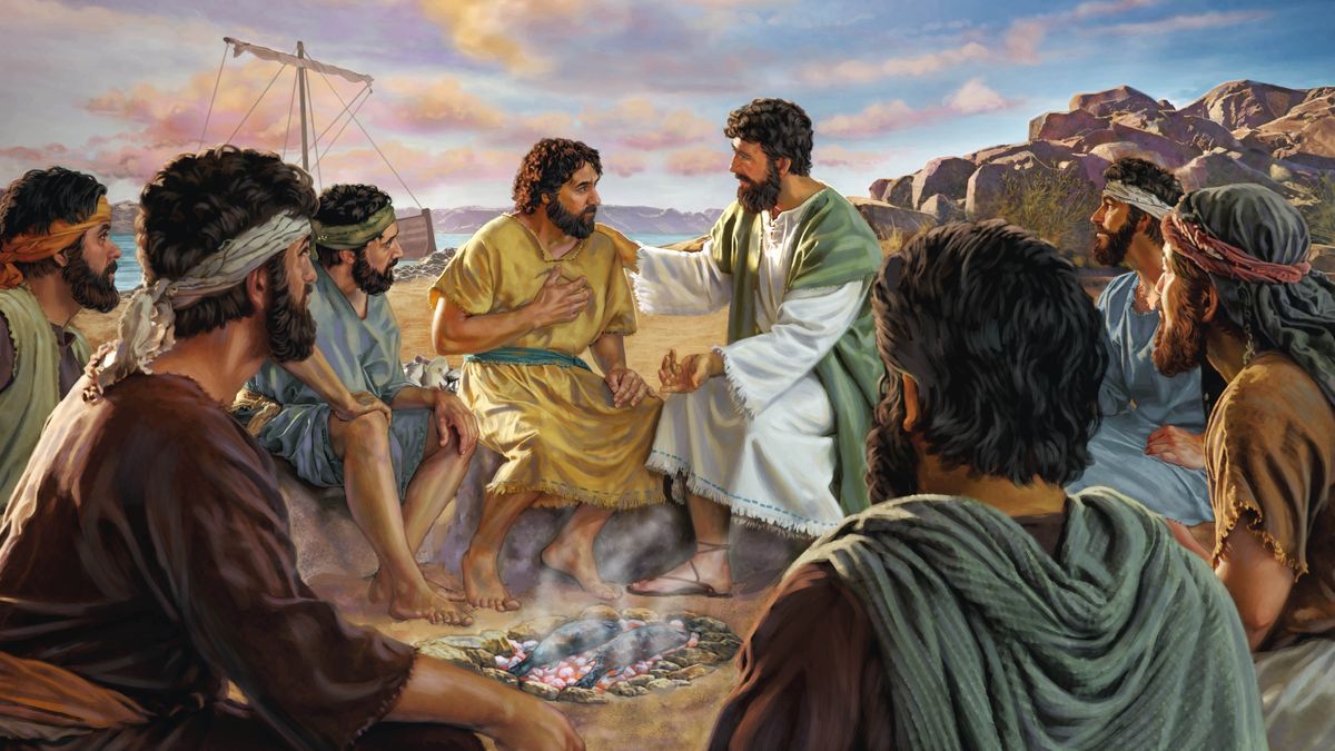 Yesu le nu ƒom kple Petro esime wole tɔmelãwo mem le dzoka dzi. Apostolo mamlɛawo le to ɖom vevie.