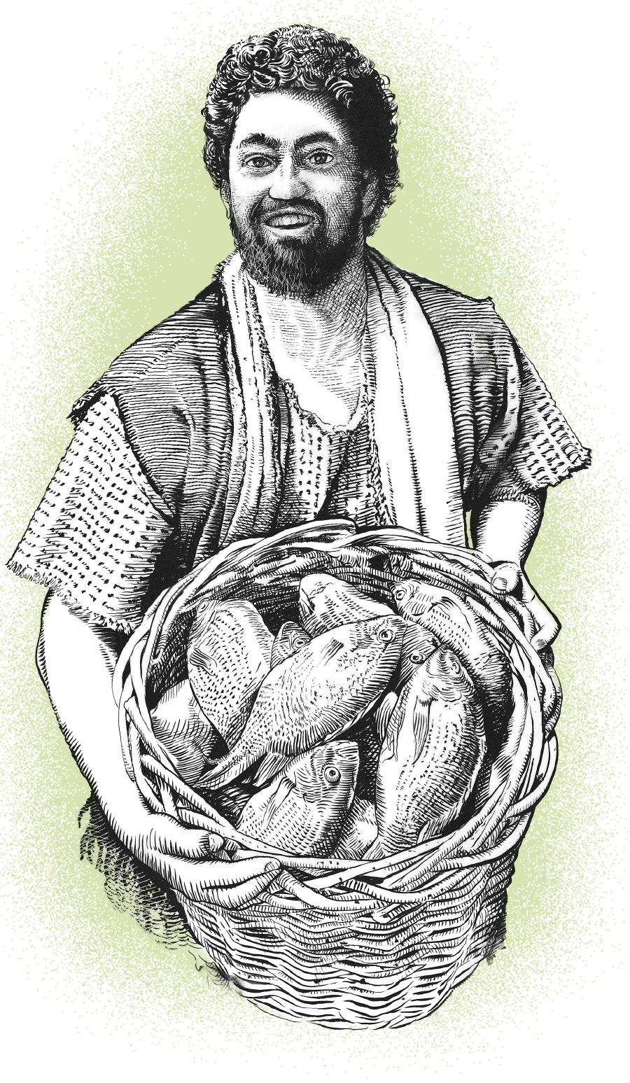 Ο απόστολος Πέτρος κρατάει ένα καλάθι με ψάρια.